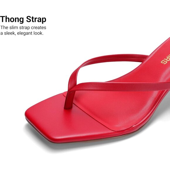 Dream Pairs Women Red Faux Leather Square Open Toe Low Heels Sandals Shoes - Picture 4 of 8
